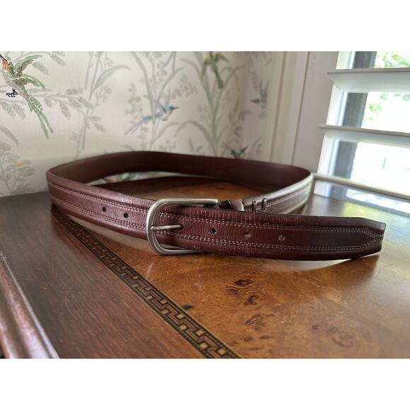 Perry Ellis Portfolio Men’s Size 34 / 85 Full Grain Cowhide Leather Brown Belt - Picture 1 of 7